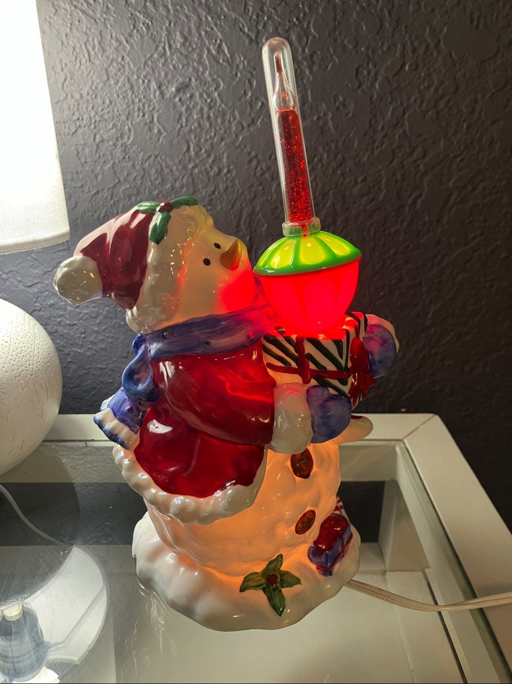 Ceramic Snowman Holiday Glitter bubble Light- Vintage style